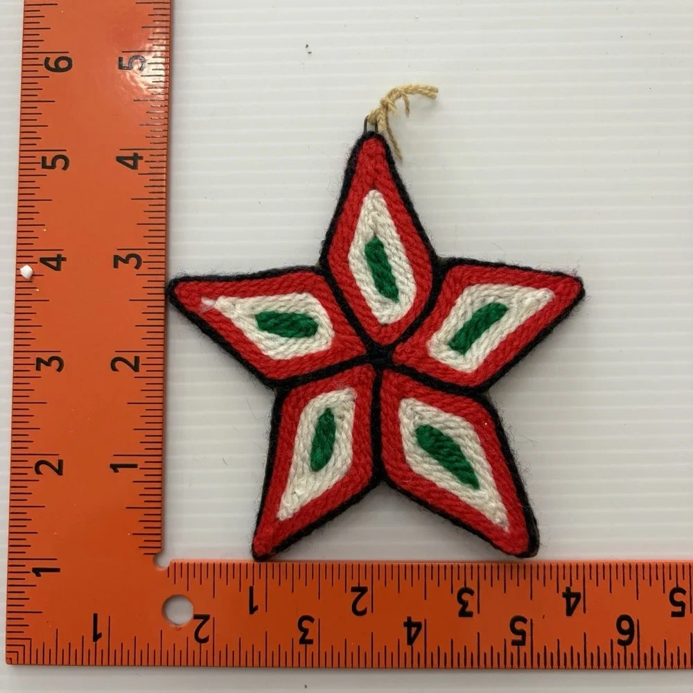 Vintage 70s Needlepoint Christmas Ornaments Llama Bell Star Bird
